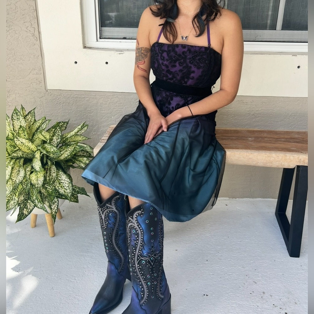 Adrianna Papell Boutique Purple & Blue with Black Details Sleeveless Dress